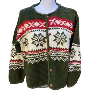 Rev Wear Vintage Cotton Knit Ski Cardigan Sweater Size Large